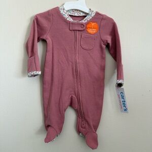 NWT Carter's Newborn Girl Pink Waffle Knit Floral  One Piece Footsie Pyjama NB